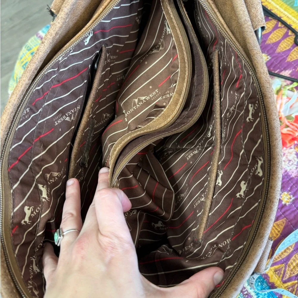 Montana West Embroidered Aztec Collection Brown Tote Purse Conceal and Carry